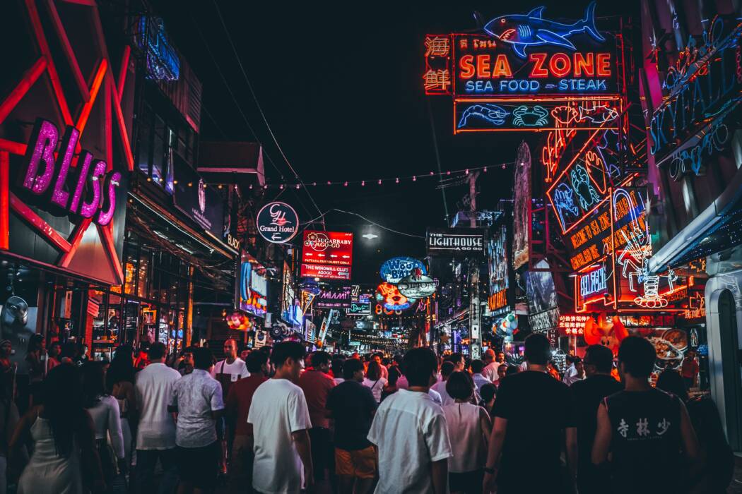 Thailand bar, nightlife, night market, street
